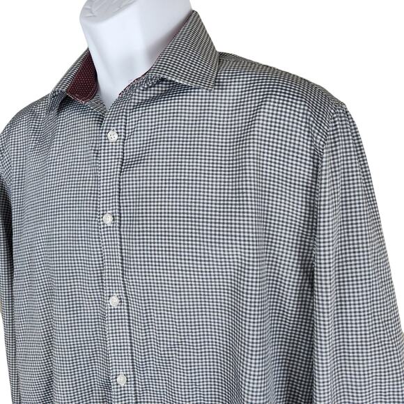 Nicole Miller Shirt Mens Size Large Black & White Check Button Up Dress Shirt - Picture 2 of 10